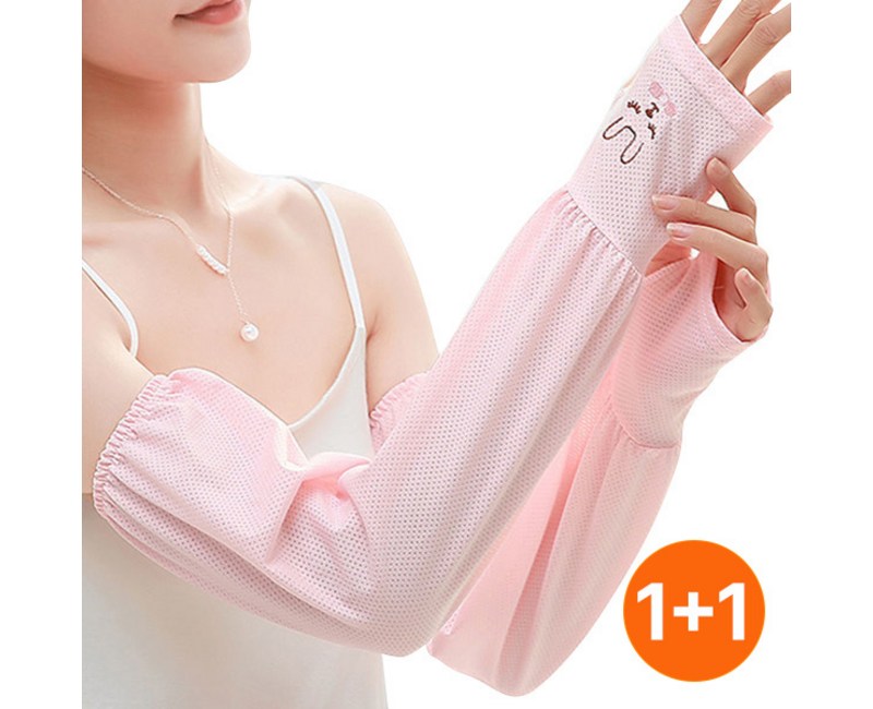 1+1 토끼 여성 손등커버 쿨토시 운전 골프 냉감 팔토시, 화이트+화이트