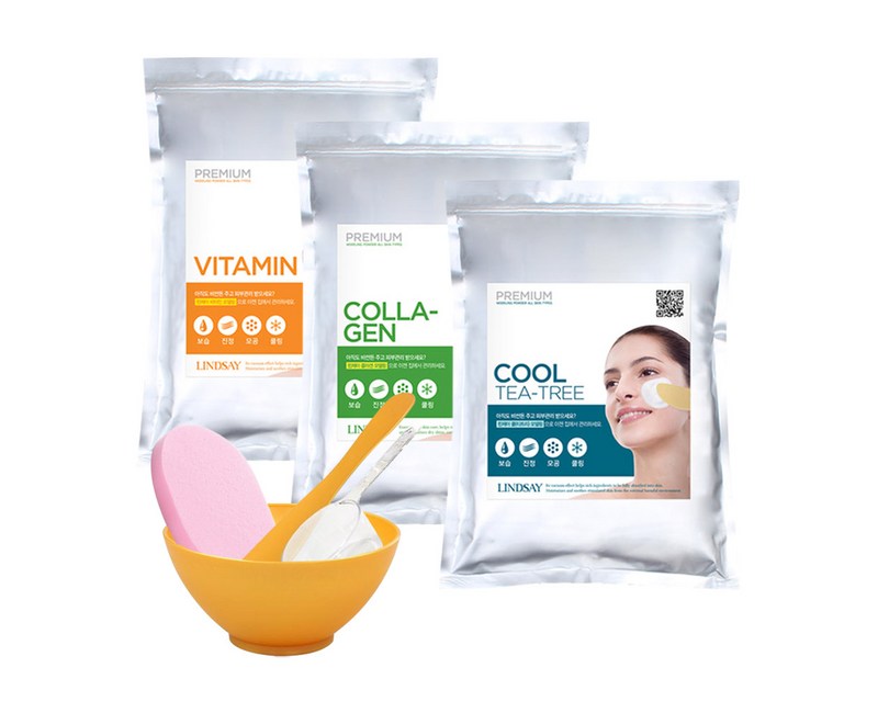 린제이 모델링팩 에스테틱 피부관리샵용 1kg, 쿨티트리+팩도구 3종세트+해면, 1세트