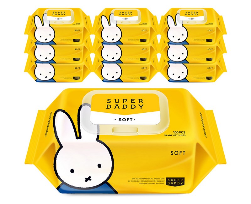 슈퍼대디 저자극 아기물티슈 소프트 캡형, 50g, 100매, 10개