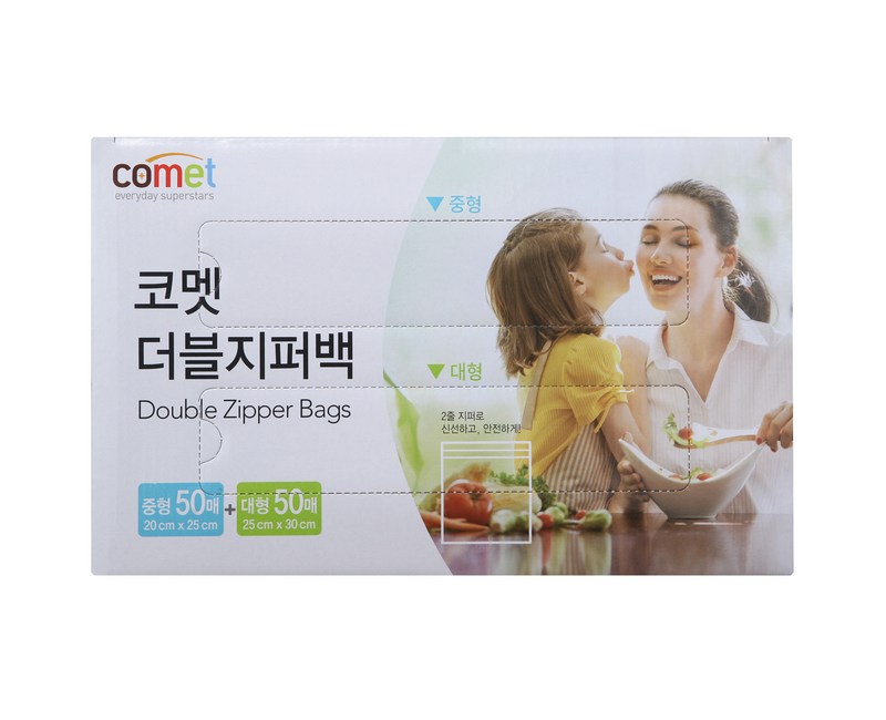 코멧 더블 지퍼백 혼합팩 중형 50매 + 대형 50매, 1개
