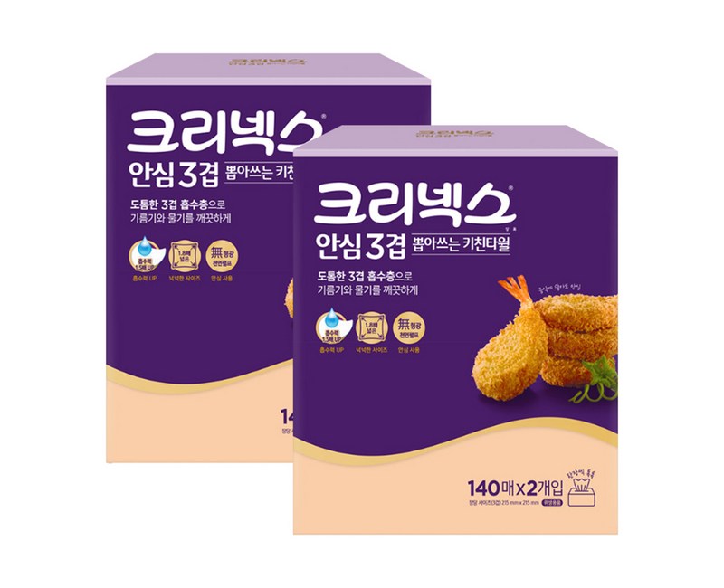 크리넥스 안심 3겹 뽑아쓰는 키친타올 140매, 4개