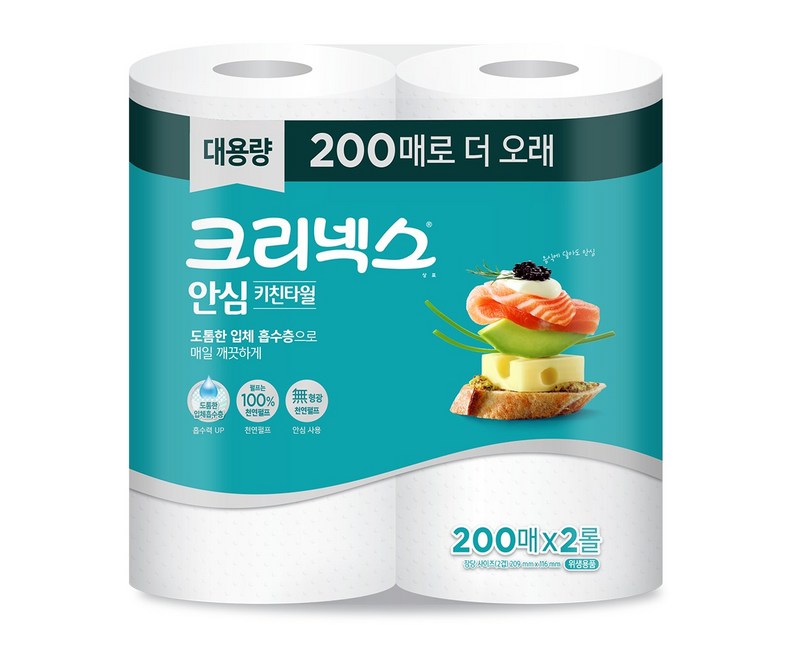 크리넥스 안심 클래식 키친타올 200매, 6개