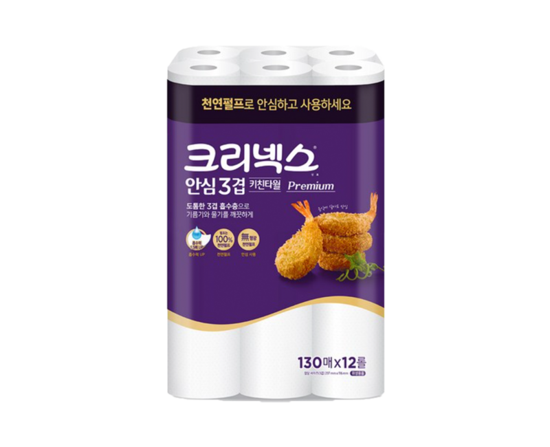 크리넥스 프리미엄 안심 3겹 천연펄프 키친타올, 140매, 8개
