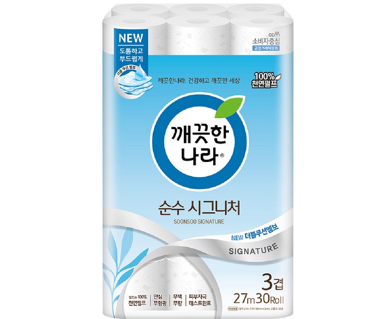 깨끗한나라 순수시그니처 천연펄프 화장지 27m, 30롤, 1팩