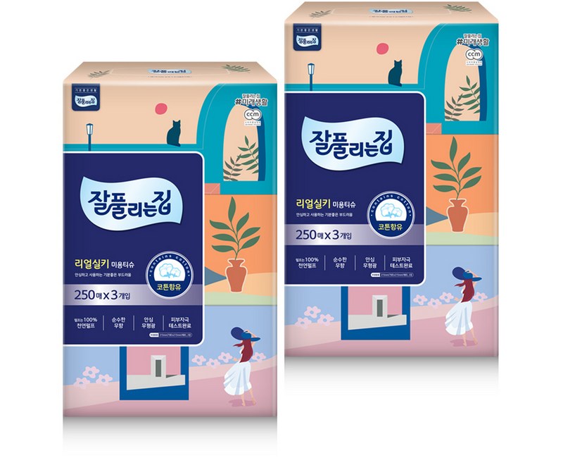 잘풀리는집 리얼실키 미용티슈, 250매, 6개