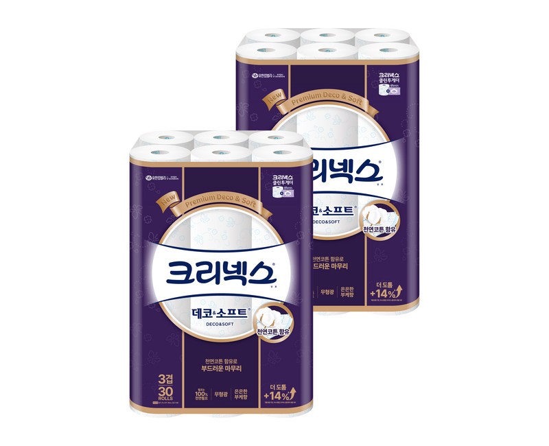 크리넥스 천연펄프 3겹 데코&소프트 27m, 30롤, 1개