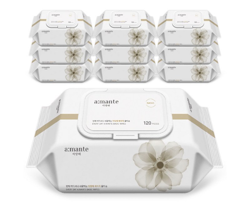 아망떼 베이직 엠보싱 물티슈 캡형 40gsm, 40g, 120매, 10개