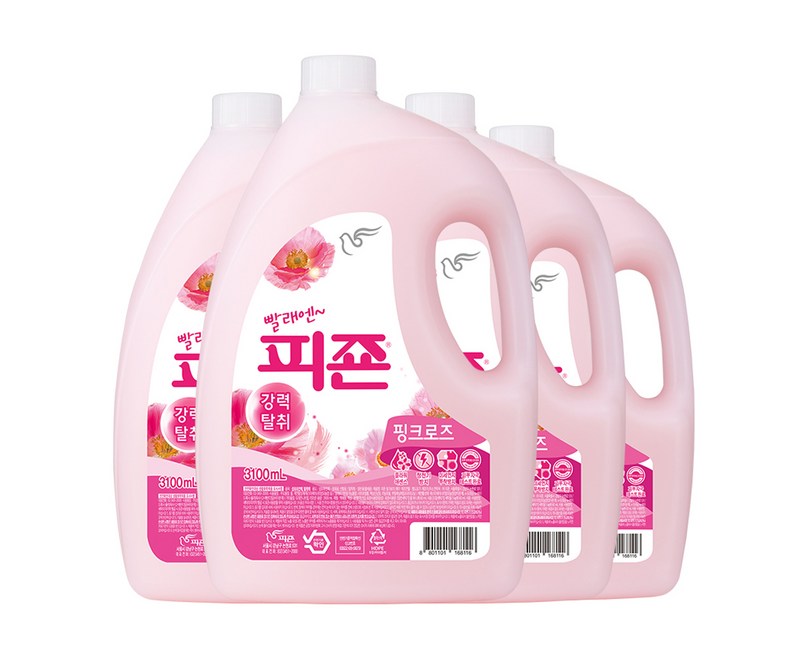 피죤 레귤러 섬유유연제 핑크로즈 본품, 3100ml, 4개