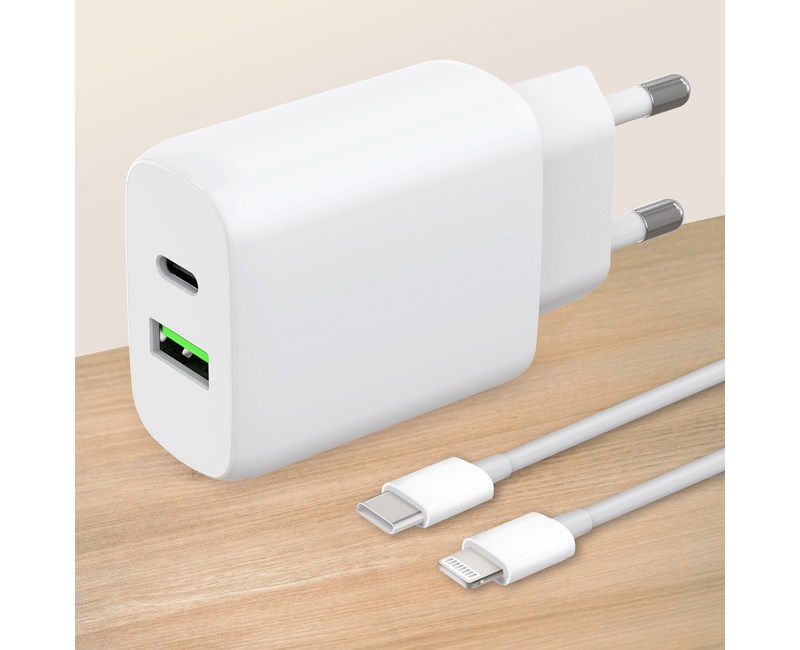 모잇 25W PD PPS3.0 초고속 충전기 + 애플 아이폰 호환 C to 8핀 라이트닝 케이블 1.3m, 화이트, 1개