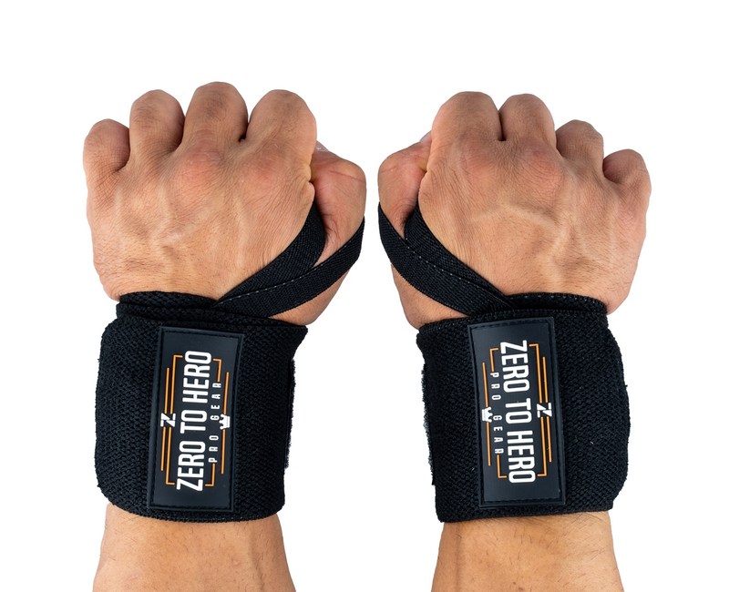 제로투히어로 헬스 손목보호대 wrist wrap Type2 기본형 Black, 1세트