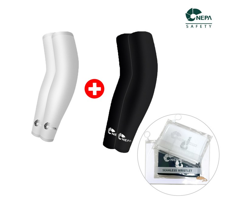 네파 텐셀 심리스 쿨토시 uv차단 팔토시 2p x 2세트 + 브레드캣 파우치세트, 화이트+블랙