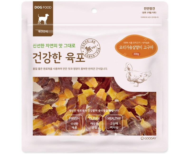 굿데이 건강한육포 반려견간식 300g, 오리가슴살 스틱, 1개