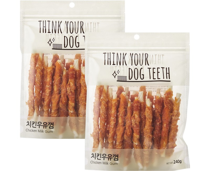 강아지 Think your dog teeth 스틱 치킨우유껌 240g 24p, 치킨 + 우유 혼합맛, 2개