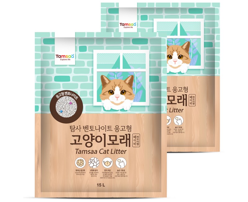 탐사 벤토나이트 응고형 고양이 모래, 15L, 2개, 베이비 파우더향