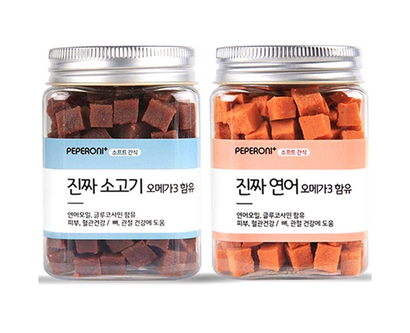 페페로니 반려견간식 오메가3 져키 연어 180g + 소고기 180g, 1세트
