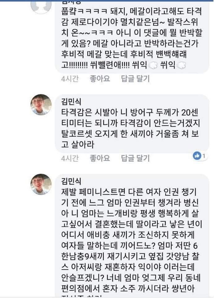 페이스북 페미도살자 민식좌 근황..