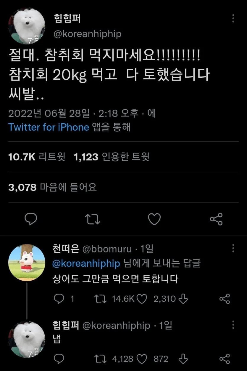 절대 참치회 먹지 마세요!!!!!!