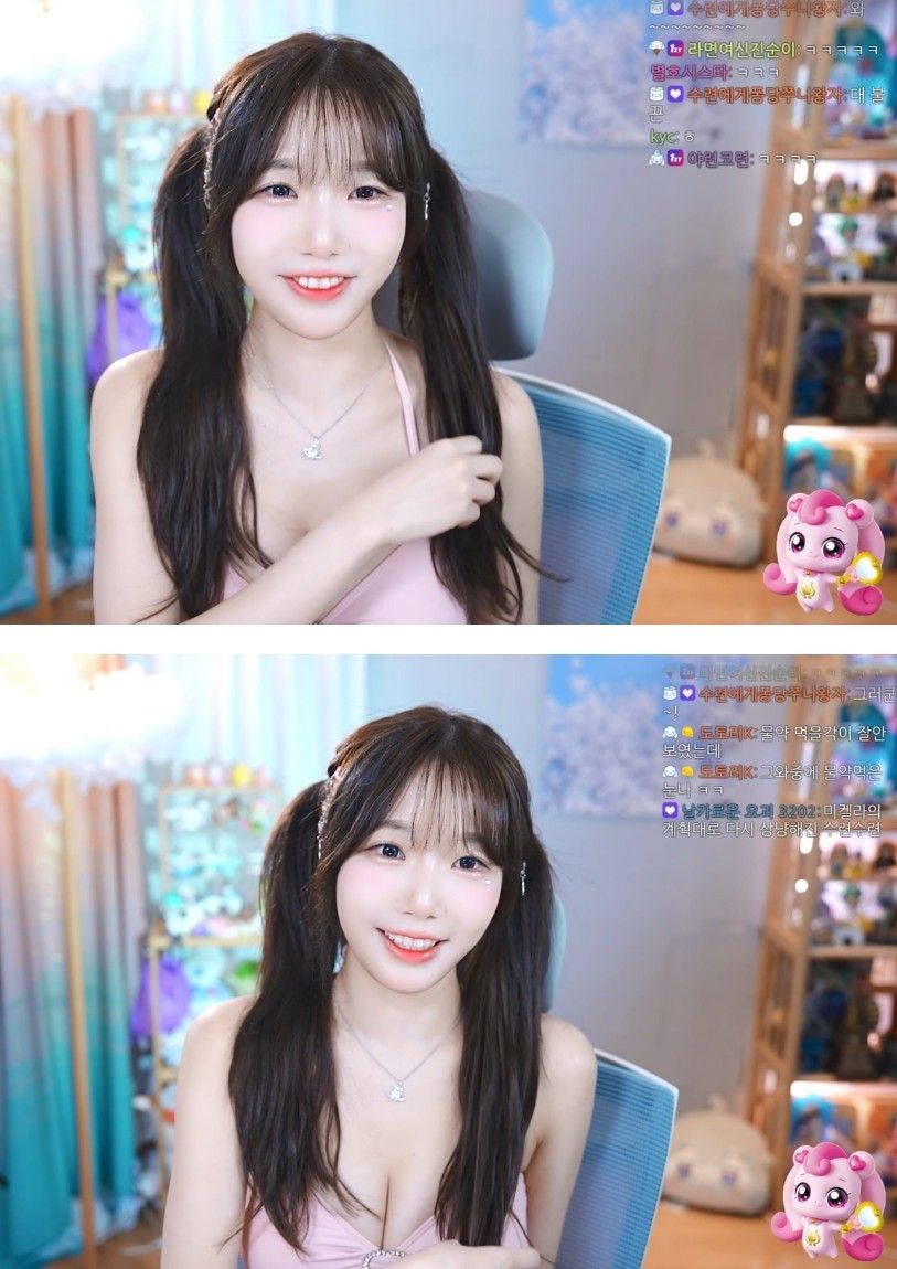 여중딩 컨셉이라는 수련수련...D컵 가슴에 교복