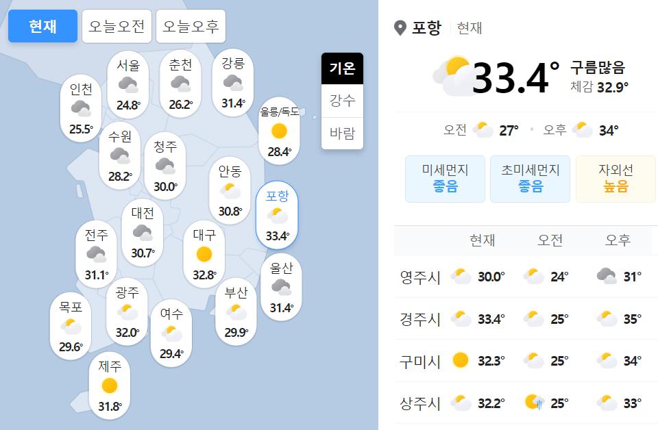 특이점이 온 현재 한국 날씨