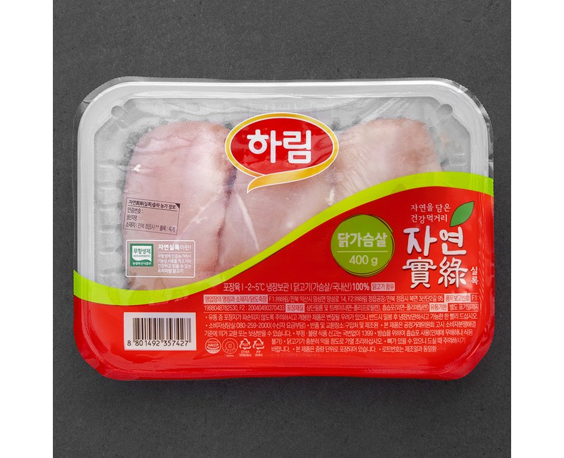 하림 자연실록 무항생제 인증 닭가슴살 (냉장), 400g, 1개