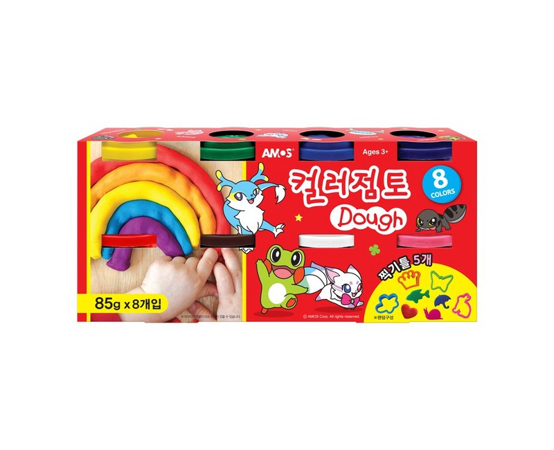 아모스 칼라점토 85g x 8종 세트, 노랑, 초록, 파랑, 보라, 빨강, 갈색, 흰색, 분홍