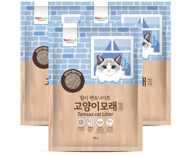 탐사 벤토나이트 고양이 모래 베이비 파우더향, 10L, 3개입, 베이비파우더향