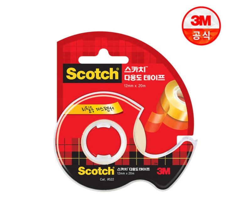 스카치 다용도 테이프 디스펜서 522 12mm x 20m, 투명, 5개
