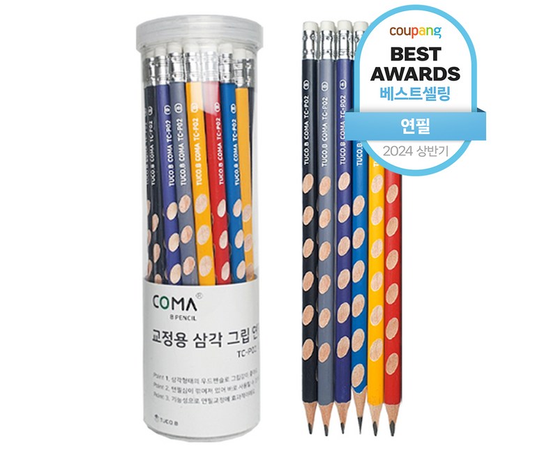 투코비 코마 교정용 삼각 그립 연필 B TC-P02, 혼합색상, 36개