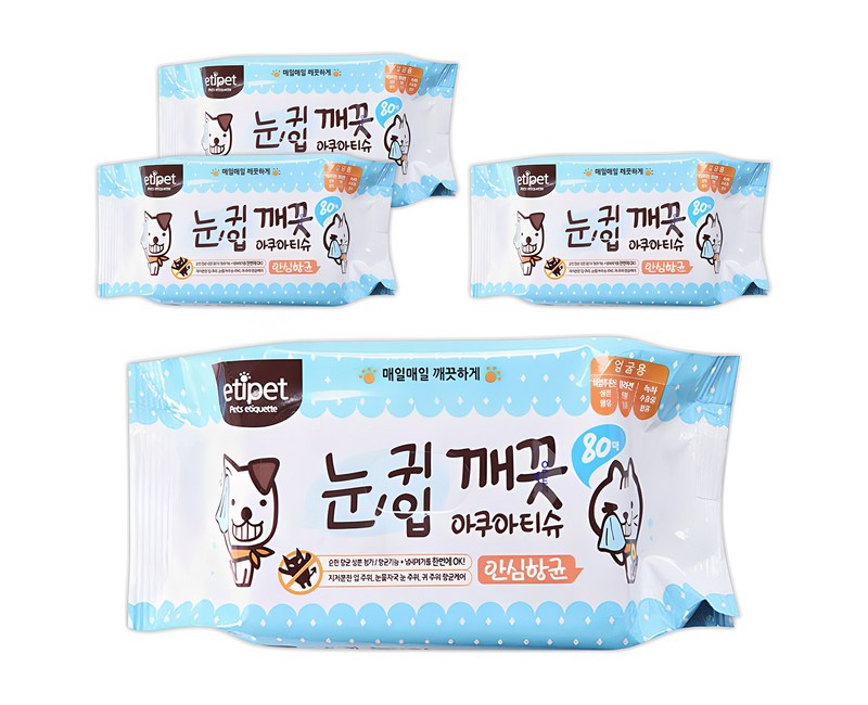 에티펫 반려동물용 눈귀입 깨끗 아쿠아티슈 80p, 300g, 4개