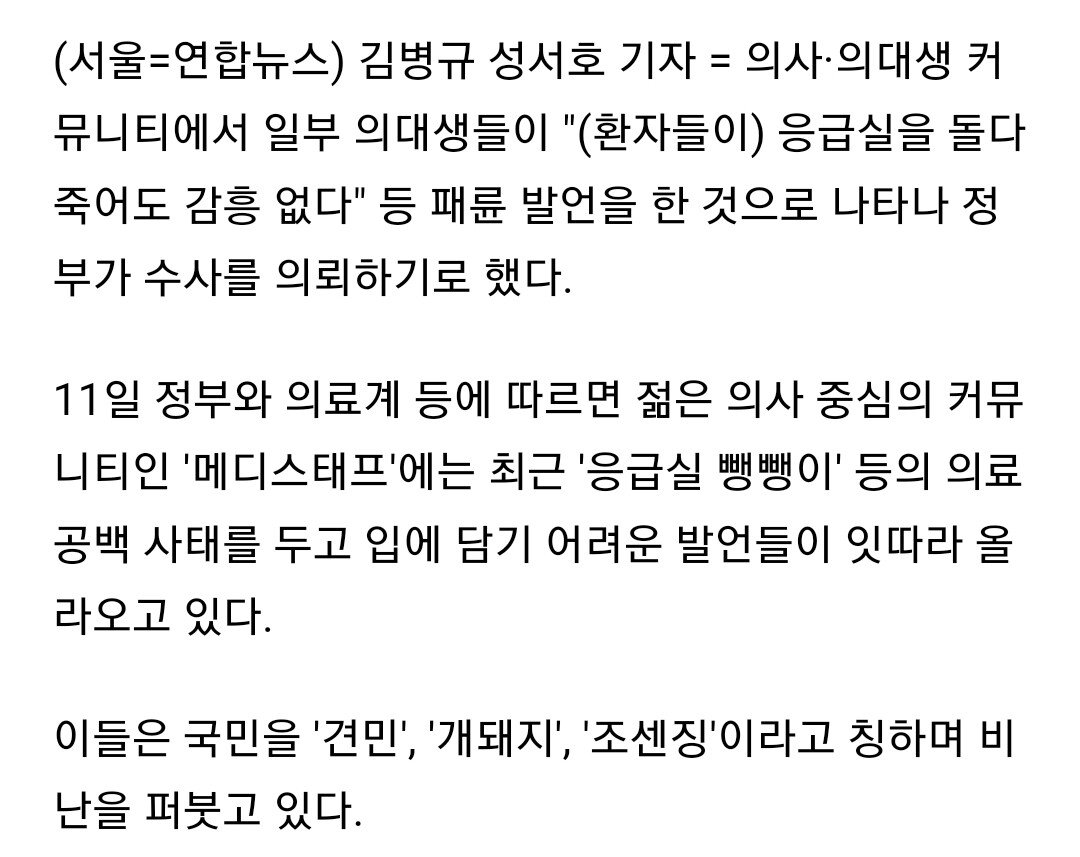 "응급실 돌다 죽어도 감흥 없다"…의대생들 패륜 발언 수사의뢰