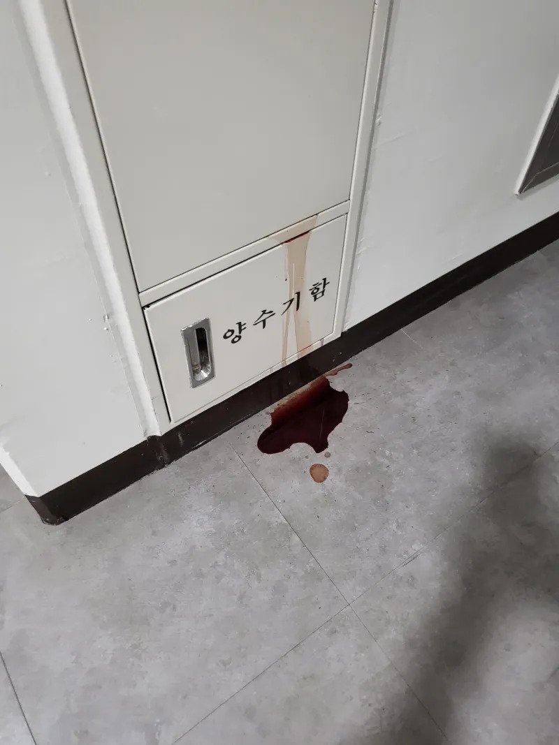 추석 명절 양수기함에서 흘러내리는 핏물