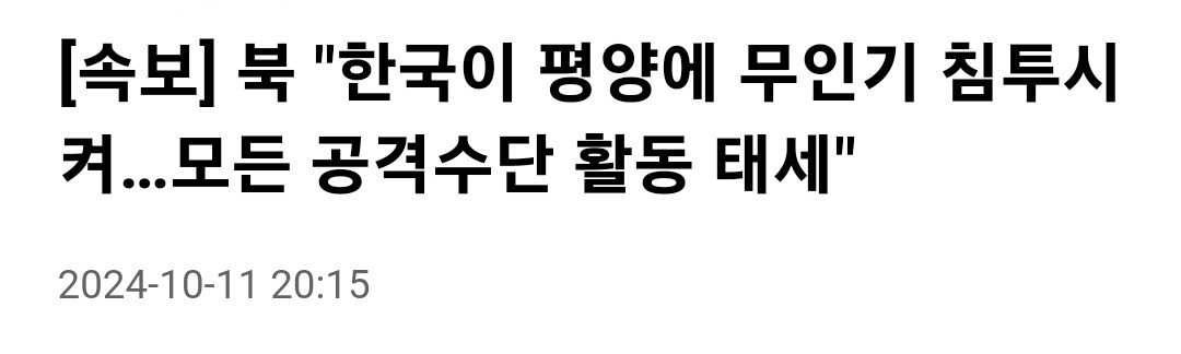 [속보] 북 "한국이 평양에 무인기 침투시켜…모든 공격수단 활동 태세"