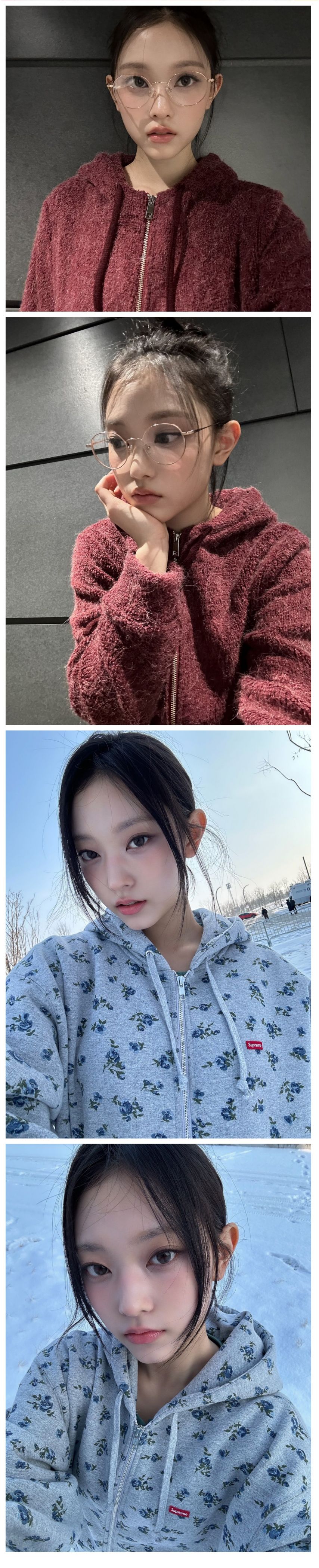 안경 쓴 + 눈밭의 아기고양이 뉴진스 해린