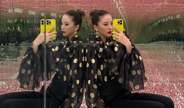 모델 아이린, 눈길 사로잡는 땡땡이 매력…시스루로 완성한 시크 도트 룩
