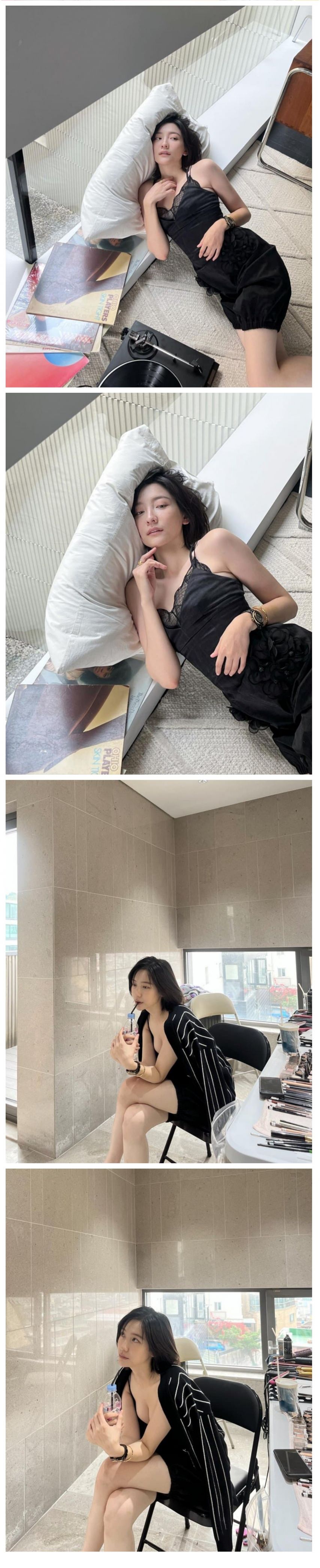섹시한 검은색 레이스 슬립 입은 형수님 박지현 화보