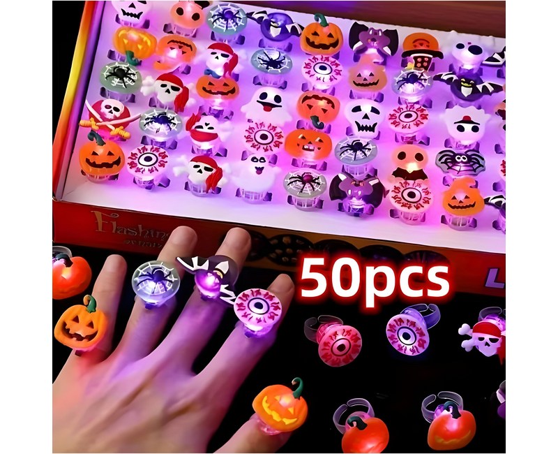 ROOICE 할로윈 LED 불빛반지 50P 장식 핼러윈 데코 소품YAN N-1, 50개