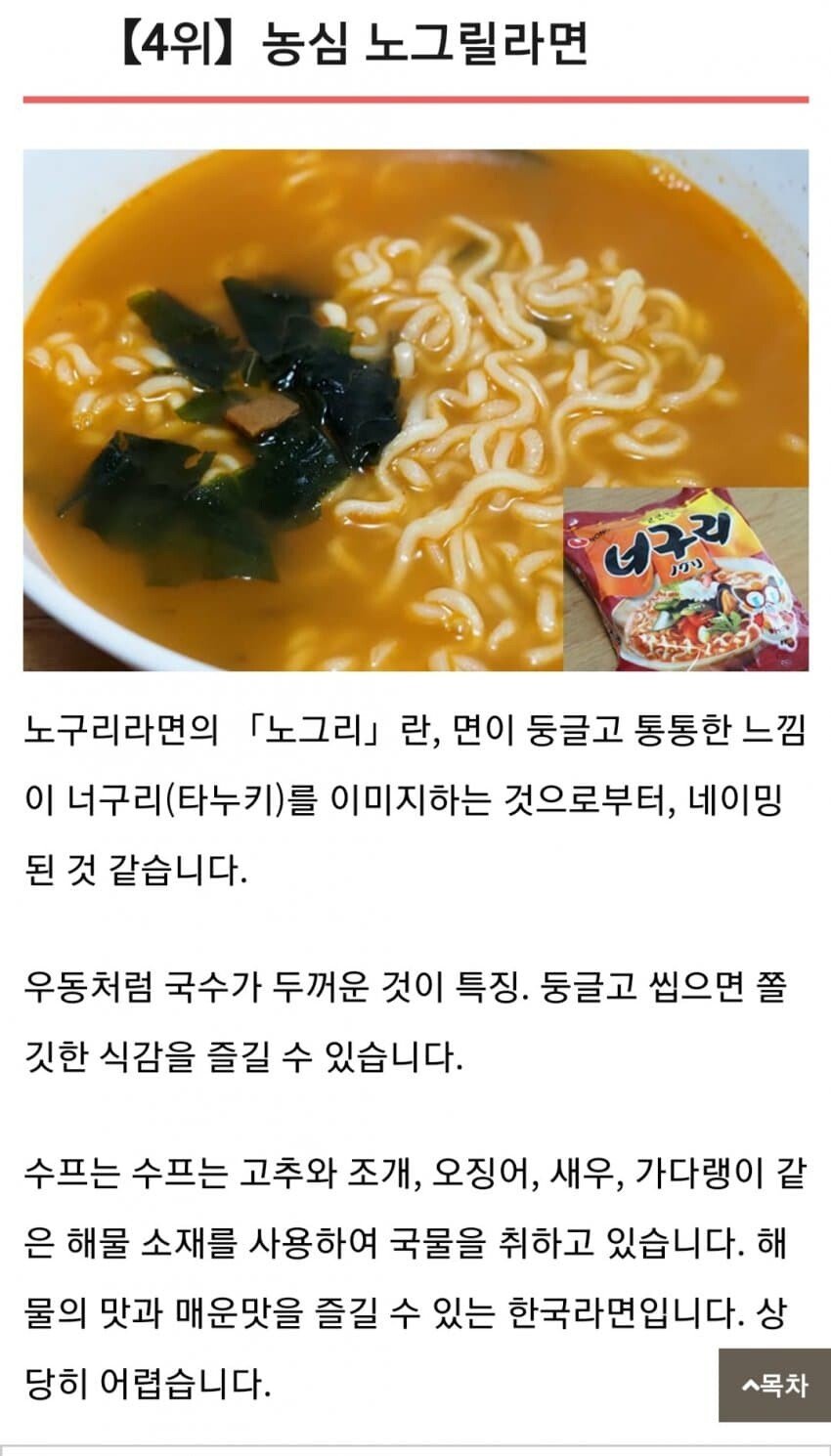어느 일본인이 뽑은 한국라면 TOP7