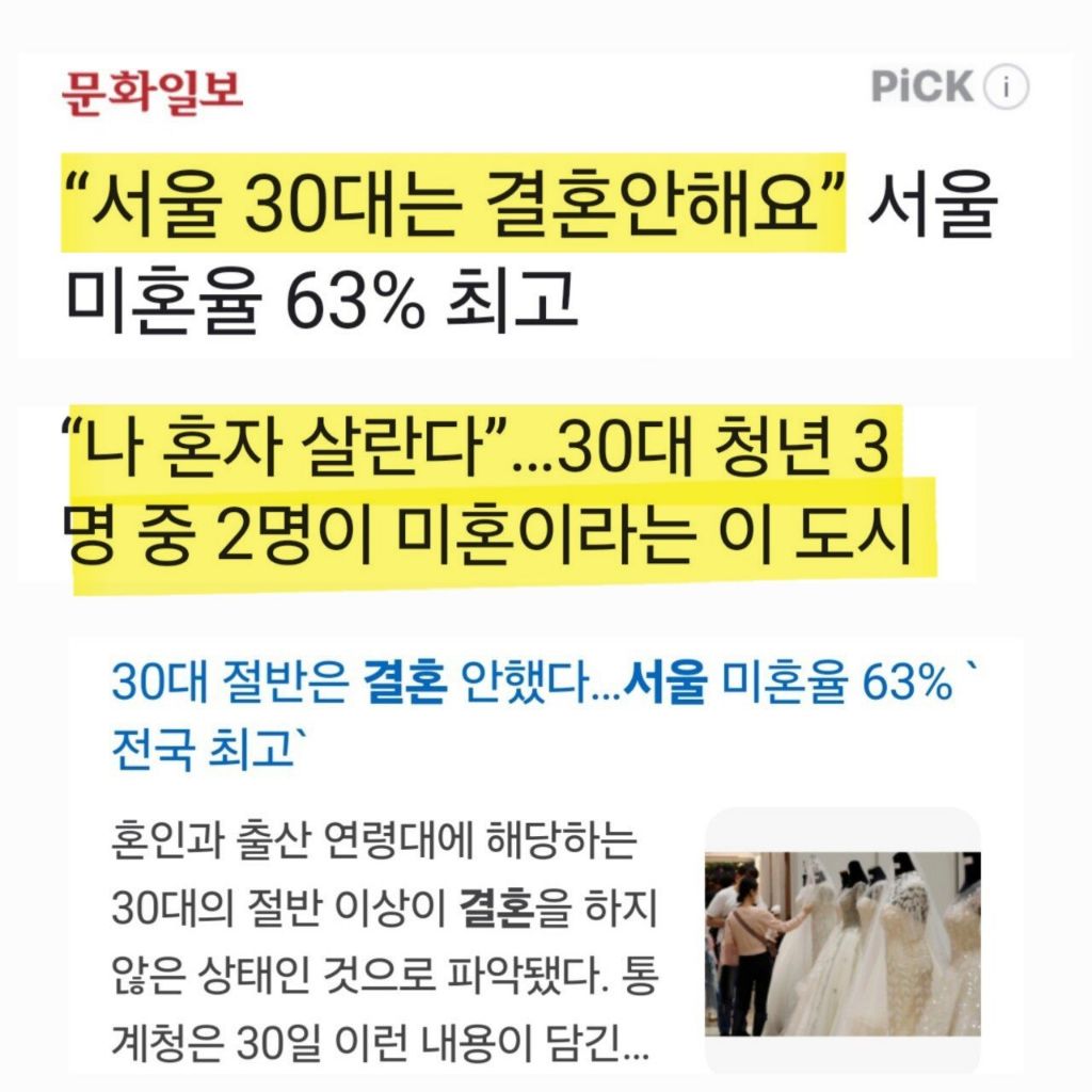 심각한 시도별 30대 미혼율 근황 ㄷㄷㄷㄷㄷ "서울 30대는 결혼안해요"