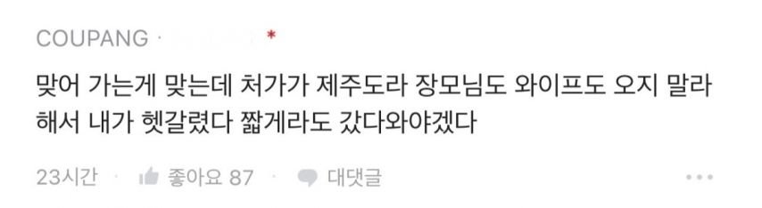 와이프 조모상이랑 여행 일정이 겹쳤다