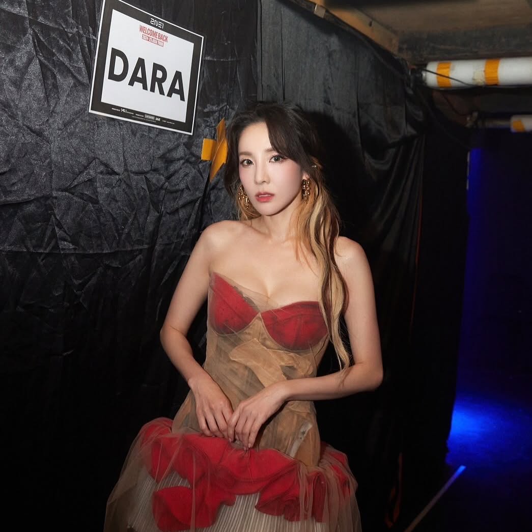 얼핏 보면 빨간 브라만 찬듯한 산다라박 시스루 드레스 알가슴골 노출
