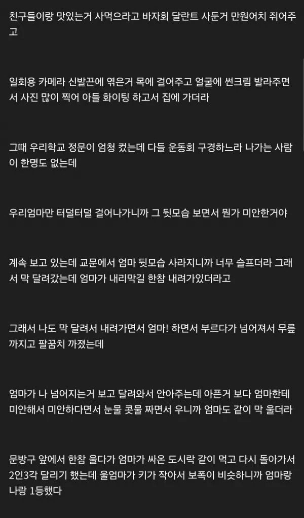 운동회에 온 엄마가 창피했던 아들