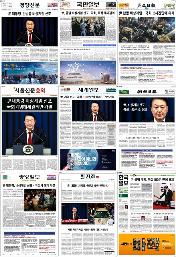 오늘자 전세계 신문 1면 톱으로 보도된 계엄사태