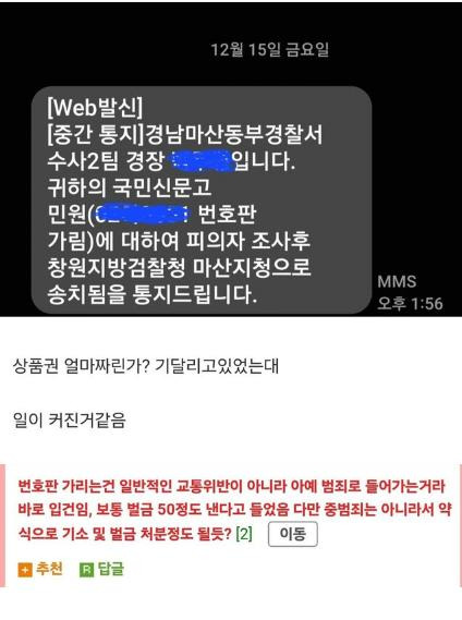 번호판가림 신고만 했을 뿐인데