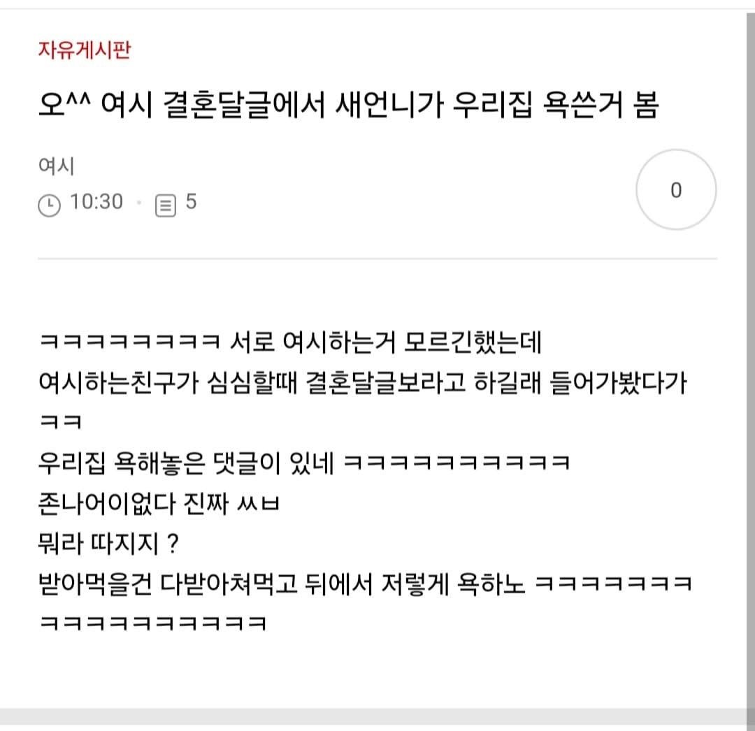 새언니가 여시에서 시댁 뒷담깐걸 알게된 여시