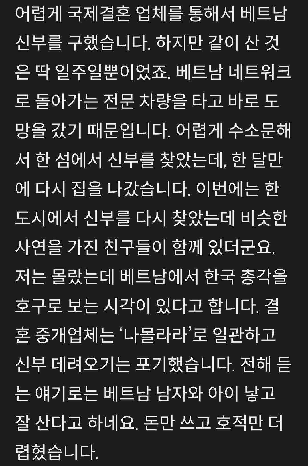 “한국 남자야말로 진짜 호구"...도망간 베트남 신부, 살림은 ‘이 나라’ 남자와 차렸다