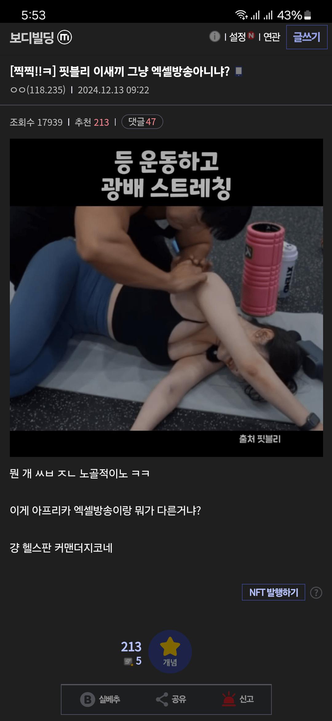 ㅇㅎ) 헬스판 엑셀방송 소리 듣는 핏블리...