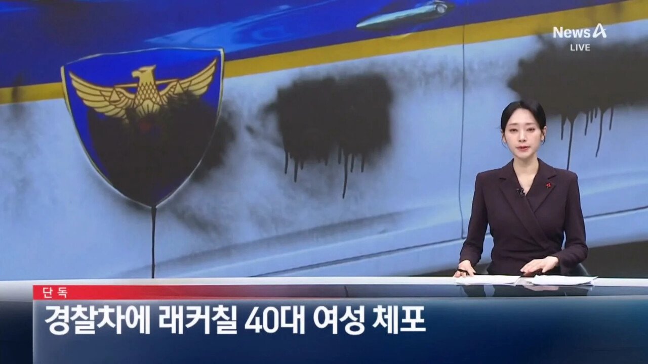 경찰차에 래커칠한 40대 여성 체포 ㄷㄷㄷ