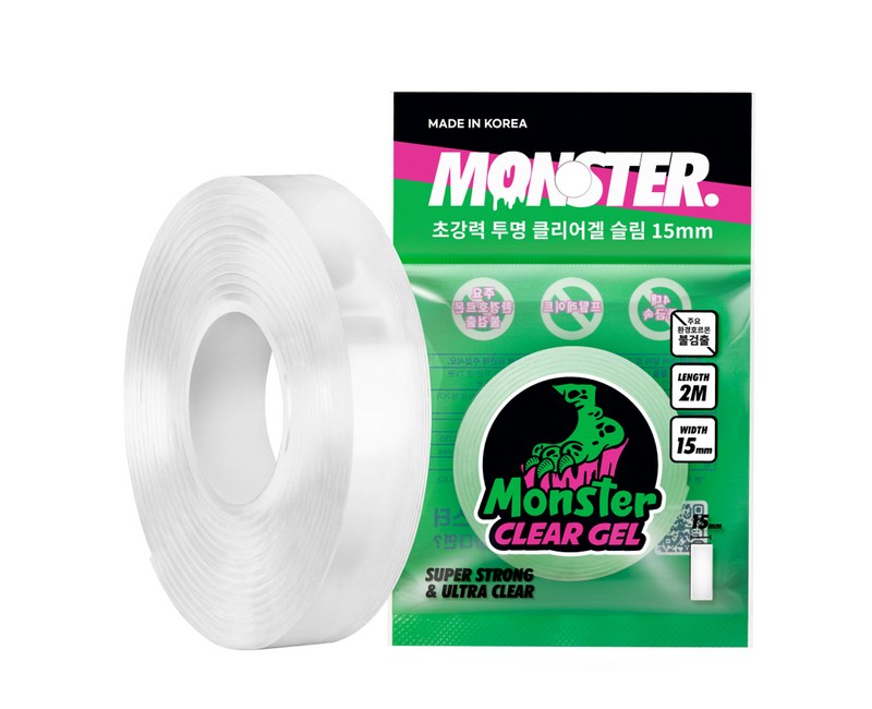 몬스터 클리어 겔 슬림 폭 좁은 초강력 나노 실리콘 양면테이프 15mm x 2m, 1개, 투명