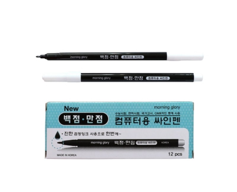모닝글로리 500 백점만점 컴퓨터용 사인펜 단면, 없음, 블랙, 12개