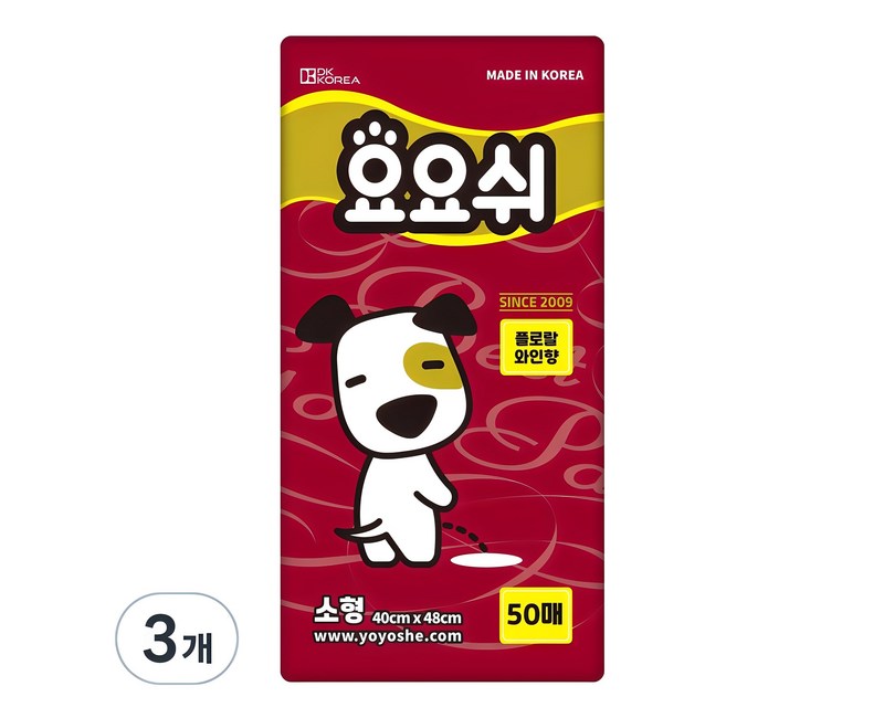 요요쉬 강아지 배변패드 와인 플로랄와인향, 50개입, 3개